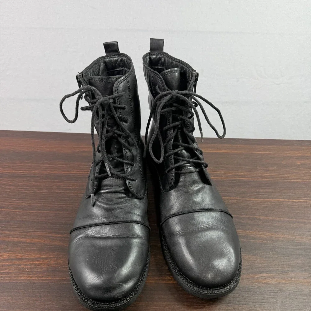 Bed Stu Combat Boots Leather Upper & Leather Sock Men’s Size 13 Black Side Zip
